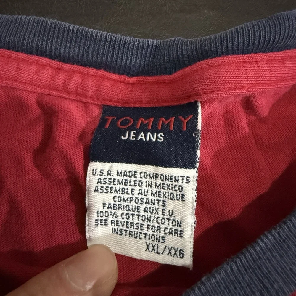 Vintage Tommy Hilfiger Jeans Long Sleeve Shirt Red Logo 90s Y2K Mens‎ 2XL